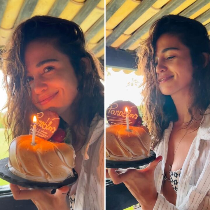 Nanda Costa celebra 39 anos com bolinho e mensagem nas redes: ‘Axé e muito colágeno’