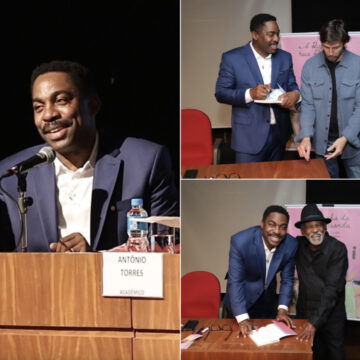 Lázaro Ramos recebe Vladimir Brichta e Antonio Pitanga em lançamento de livro na ABL