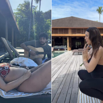 Na Bahia, Rafa Kalimann pratica ioga e ganha show particular de Nattan