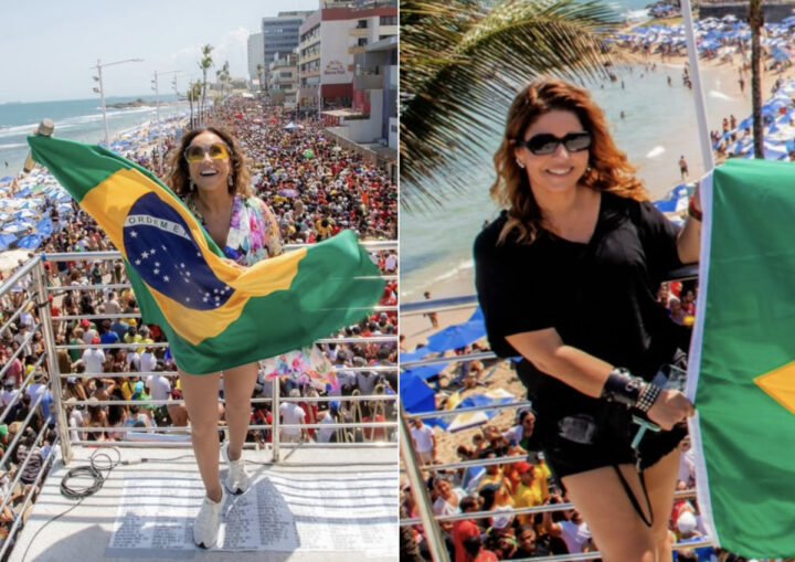 Daniela Mercury se declara a Malu Verçosa após comandar trio elétrico em manifestação na Barra: “Estamos sempre juntas”