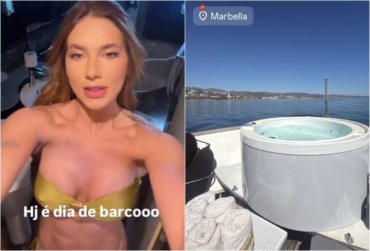 Na Espanha, Virginia Fonseca curte passeio em barco de luxo com ofurô