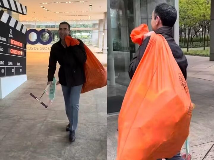 Cesar Tralli doa brinquedos da filha Manuella a funcionários da TV Globo