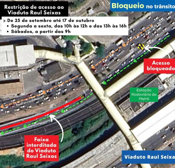 Acesso ao Viaduto Raul Seixas será parcialmente restrito a partir desta quinta (25) para avanço de obras na região da Rodoviária