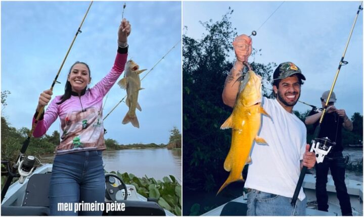 Ana Castela e Zé Felipe curtem pescaria durante viagem ao Pantanal