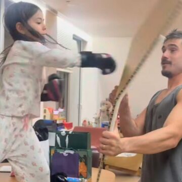 Nicolas Prattes ganha carinho de Zoe e Sabrina Sato após vencer maratona: “Nosso campeão”