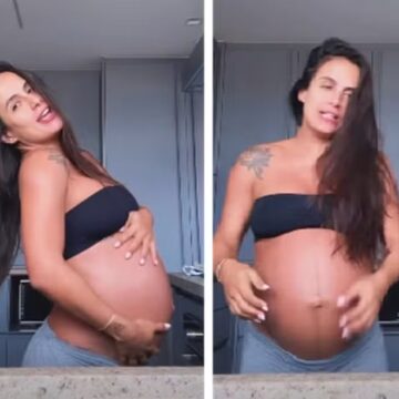 Grávida, Carol Peixinho exibe barrigão: “Acordamos dançando”