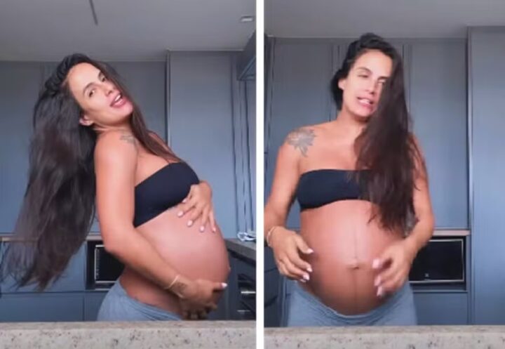 Grávida, Carol Peixinho exibe barrigão: “Acordamos dançando”