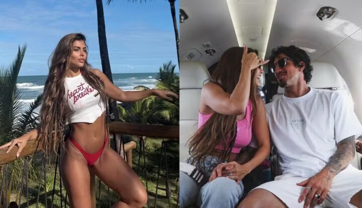 Nova namorada de Gabriel Medina dá recado em camiseta e surfista reage: ‘Era meu sonho’