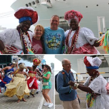 Turistas são recebidos com festa no porto de Salvador após chegada do MSC Preziosa