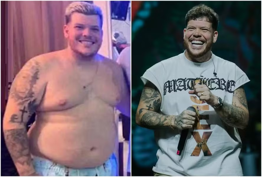 De chamego com a esposa, Ferrugem aparece sem camisa após perder 45 kg: ‘Tá fininho’