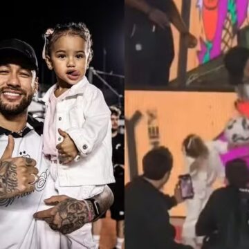 Mavie leva bolada durante jogo do Santos, cai no choro e recebe consolo do papai Neymar