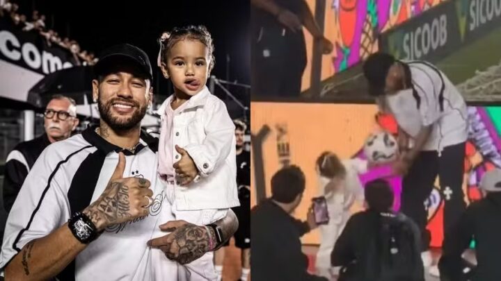 Mavie leva bolada durante jogo do Santos, cai no choro e recebe consolo do papai Neymar