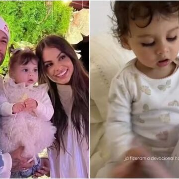 Amanda Kimberlly mostra Helena, filha que tem com Neymar, fazendo ‘devocional’