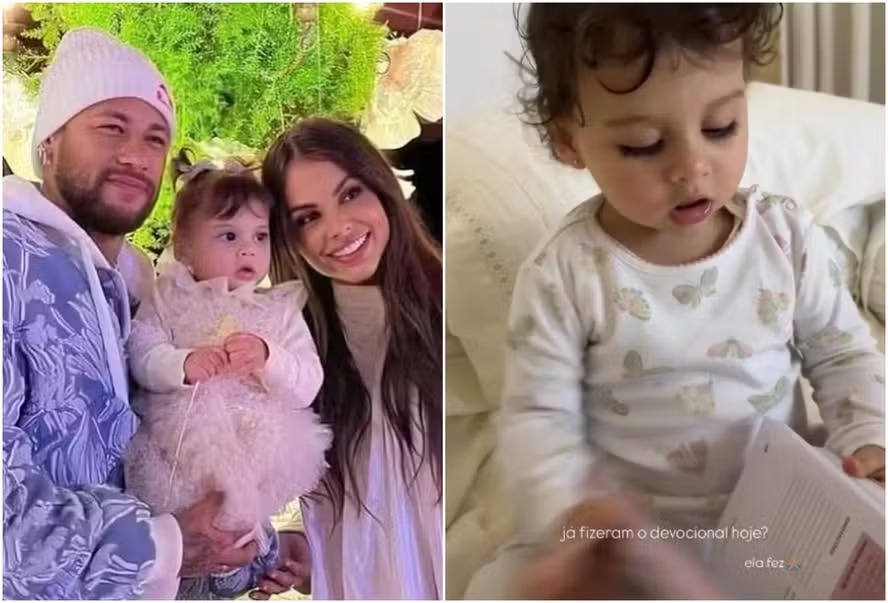 Amanda Kimberlly mostra Helena, filha que tem com Neymar, fazendo ‘devocional’