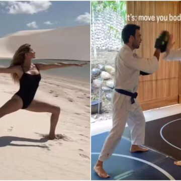 De alongamento na praia a ‘luta’ com o namorado: Gisele Bündchen mostra rotina fitness