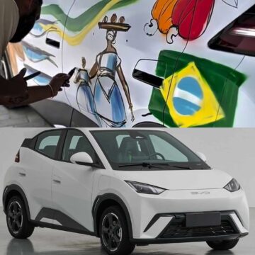 Carro da BYD ganha pintura inspirada na Bahia após inauguração da fábrica em Camaçari