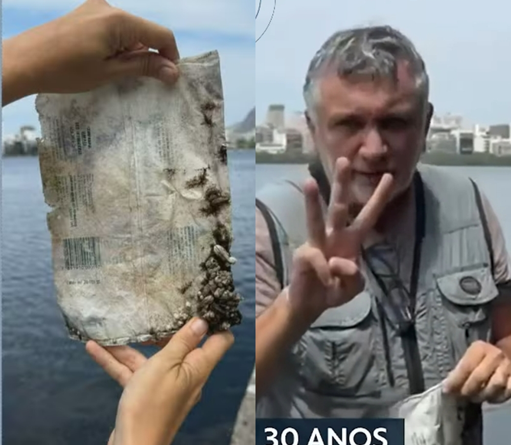 Biólogo encontra saco plástico de 30 anos em lagoa do Rio de Janeiro: ‘Já tem um ecossistema’