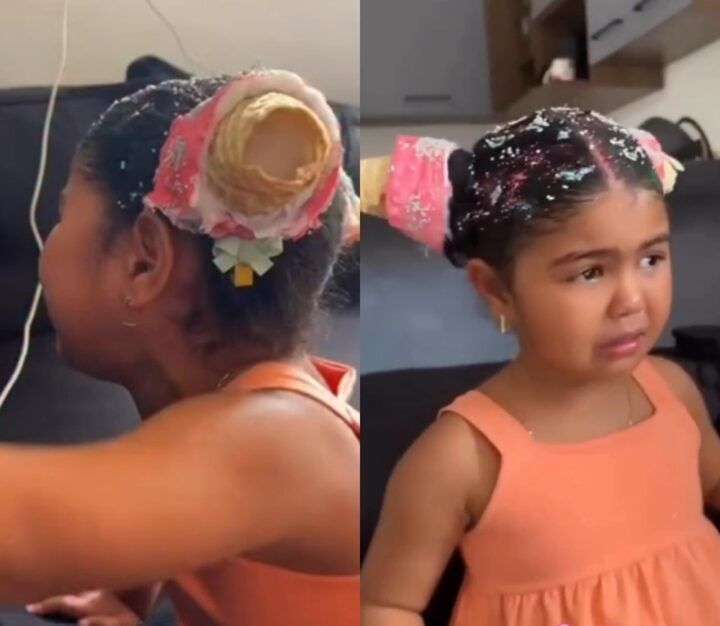 Dia do Cabelo Maluco termina em choro após menina ter cabelo comido; assista