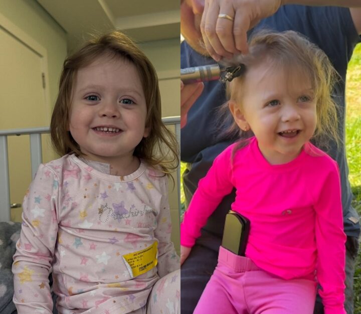 Mãe se emociona ao raspar cabelo da filha de 2 anos com câncer raro; assista Mãe se emociona ao raspar cabelo da filha de 2 anos com câncer raro; assista