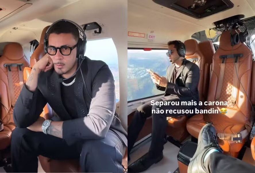 Carlinhos Maia dá carona de helicóptero ao ex, Lucas Guimarães, para casamento de Mari Fernandez