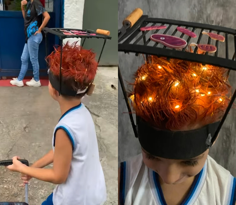 Dia do Cabelo Maluco: Mãe viraliza após criar penteado de churrasqueira para o filho