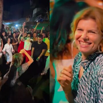 Festa de encerramento de Vale Tudo tem ‘Odete Roitman’ descendo na boquinha da garrafa; veja vídeo