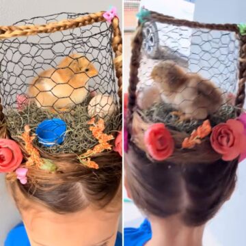 Pintinho vivo é usado como enfeite em penteado no Dia do Cabelo Maluco