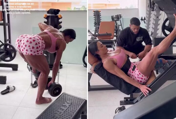 Gracyanne treina com joelho imobilizado após cirurgia: ‘Enquanto uns reclamam…’