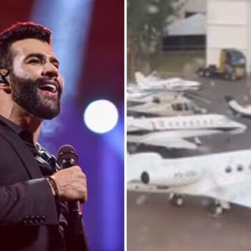 Gusttavo Lima recebe famosos em casa e quantidade de aviões estacionados chama atenção