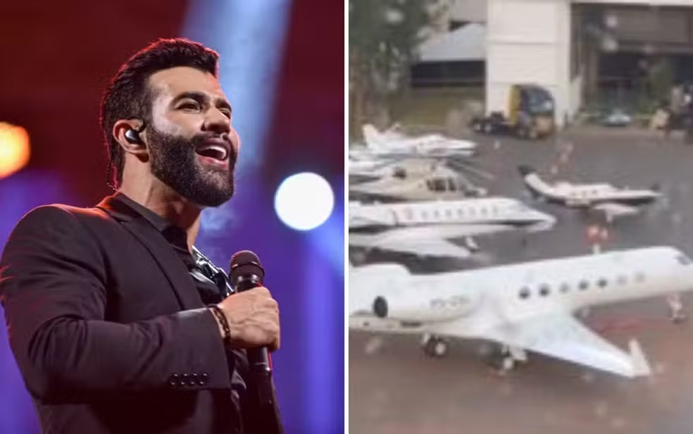 Gusttavo Lima recebe famosos em casa e quantidade de aviões estacionados chama atenção