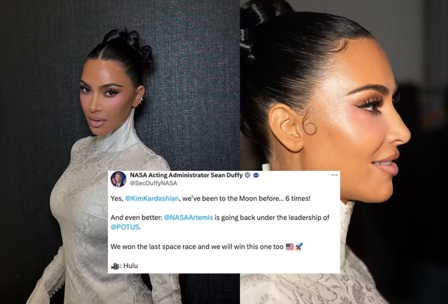 Após Kim Kardashian duvidar da ida do homem à Lua, NASA rebate: ‘Fomos seis vezes’ Após Kim Kardashian duvidar da ida do homem à Lua, NASA rebate: ‘Fomos seis vezes’