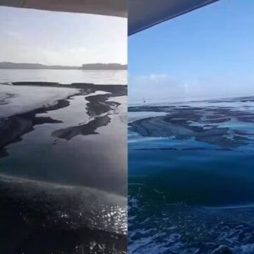 Mancha escura e oleosa é vista na Baía de Todos-os-Santos e chega até o Recôncavo Baiano Mancha escura e oleosa é vista na Baía de Todos-os-Santos e chega até o Recôncavo Baiano