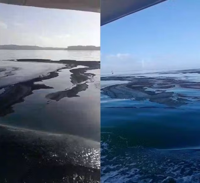 Mancha escura e oleosa é vista na Baía de Todos-os-Santos e chega até o Recôncavo Baiano Mancha escura e oleosa é vista na Baía de Todos-os-Santos e chega até o Recôncavo Baiano