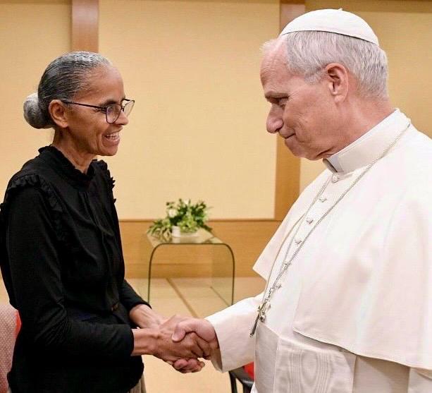 Marina Silva encontra Papa Leão XIV e discursa em conferência no Vaticano