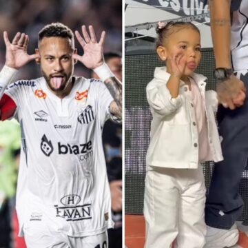 Mavie viraliza ao repetir a comemoração do pai Neymar durante vitória do Santos contra o Corinthians