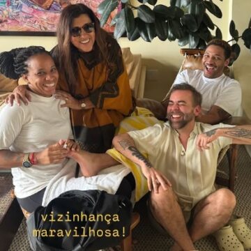Regina Casé chega à Bahia para casamento de Pedro Tourinho e Kevin David