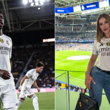 Virgínia vai a jogo do Real e posa com camisa assinada por Vini Jr.