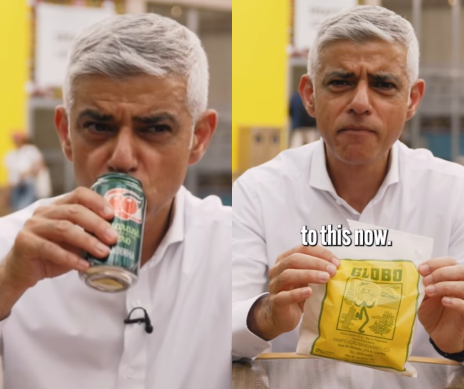 Prefeito de Londres prova quitutes brasileiros e desaprova guaraná zero: ‘É horrível’