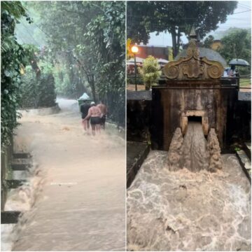 Forte chuva transforma rua de Morro de São Paulo em ‘cachoeira’; veja vídeo