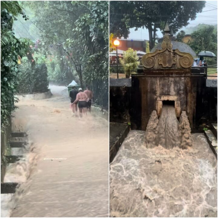 Forte chuva transforma rua de Morro de São Paulo em ‘cachoeira’; veja vídeo