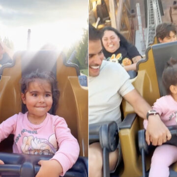 Kaká Diniz se diverte ao mostrar primeira vez da filha na montanha-russa e brinca: “Simone queria me matar”