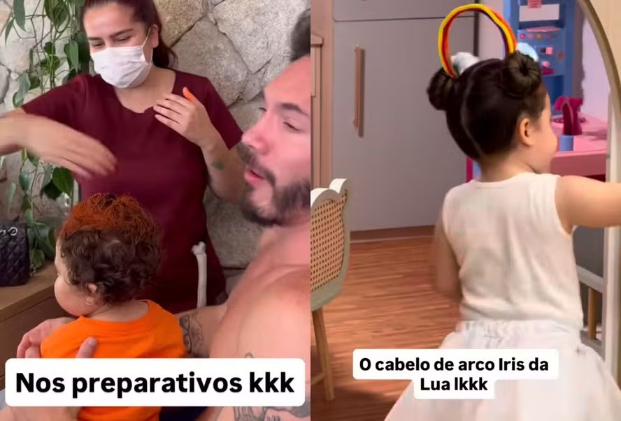Viih Tube e Eliezer fazem dia do ‘cabelo maluco’ com os filhos, Lua e Ravi; veja fotos