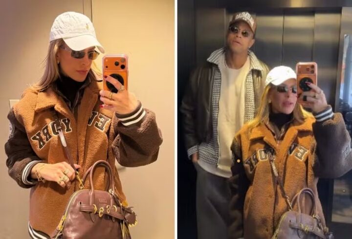 Grávida, Lore Improta combina look com Léo Santana em viagem a Nova York