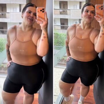 Com menos 72kg após bariátrica, Thais Carla celebra ‘trapézio’