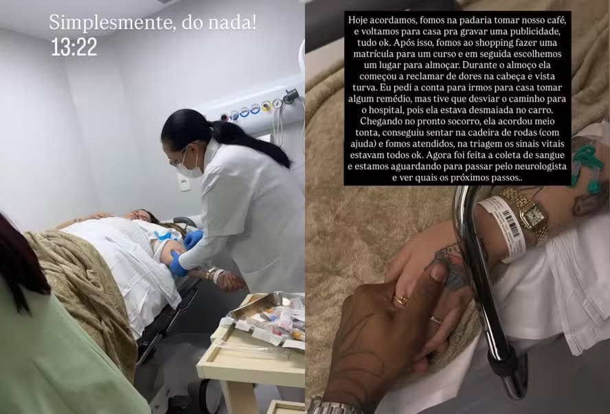 Thais Carla é levada às pressas para o hospital após desmaiar durante almoço