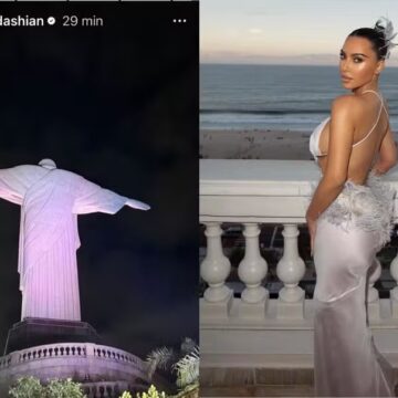 Kim Kardashian visita o Cristo Redentor durante passagem pelo Brasil