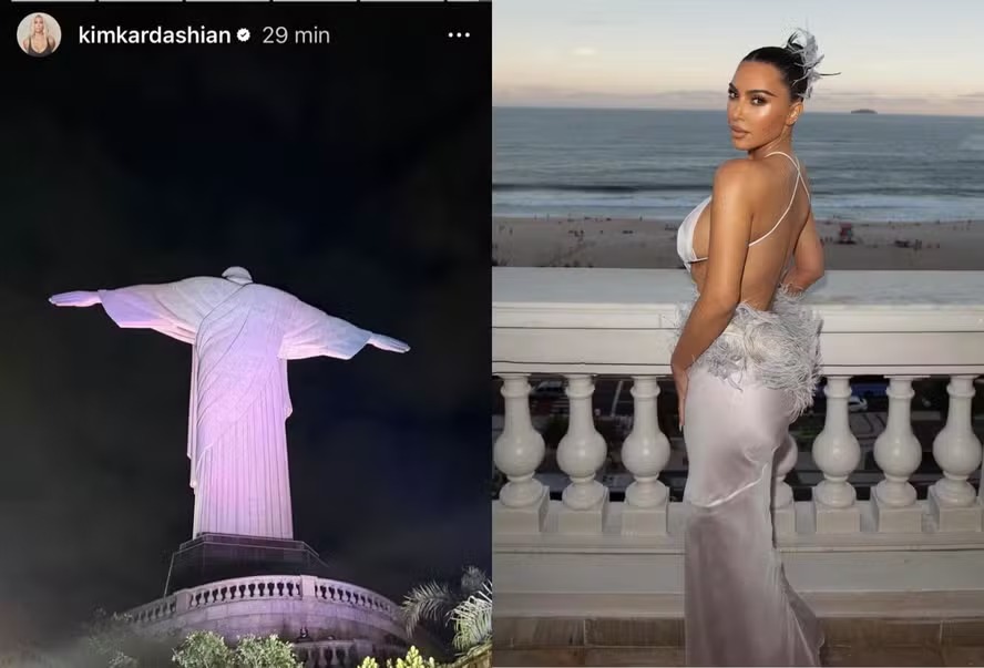 Kim Kardashian visita o Cristo Redentor durante passagem pelo Brasil