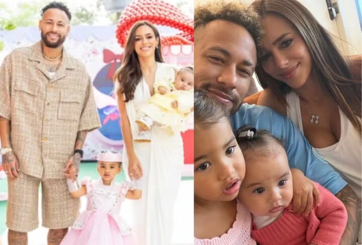 Neymar encanta com registro fofo ao lado de Bruna Biancardi e suas duas filhas