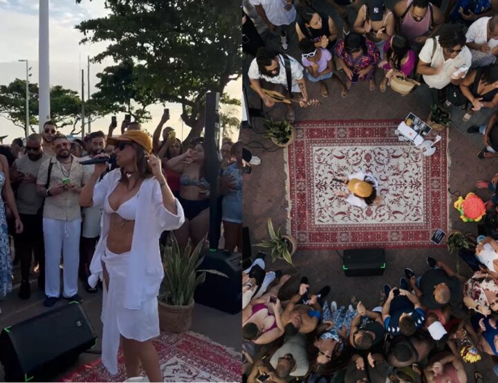 Alinne Rosa faz pocket show surpresa no Porto da Barra; veja vídeo