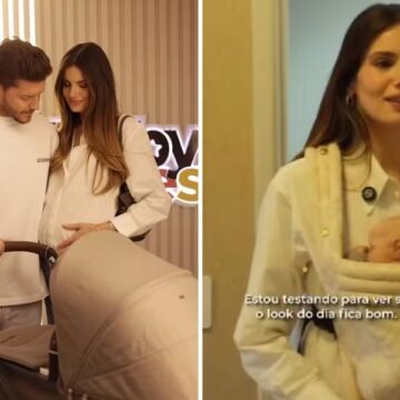 Camila Queiroz e Klebber Toledo mostram ansiedade ao fazer enxoval da primeira filha